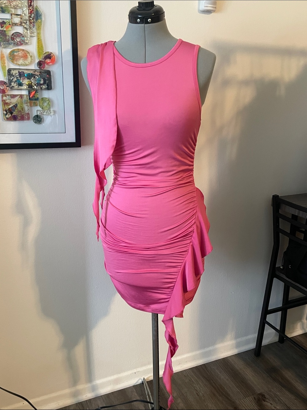 Fashion Nova Hot Pink Ruched Asymmetric Mini Dress